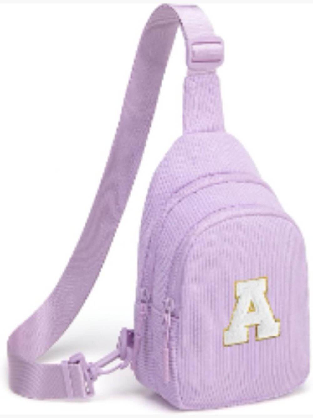 Small Corduroy Sling Bag Crossbody Fanny Pack with Initial Letter, Adjustable